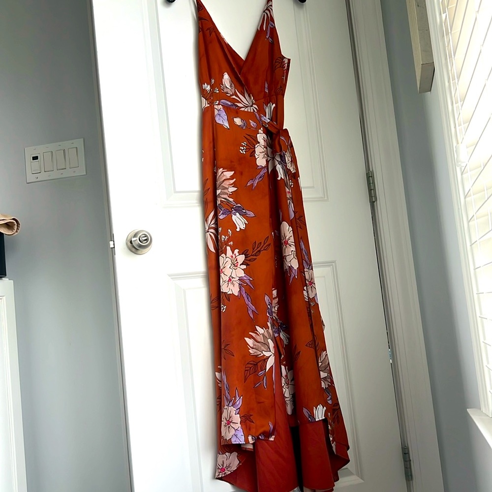 Floral burnt orange  wrap dress